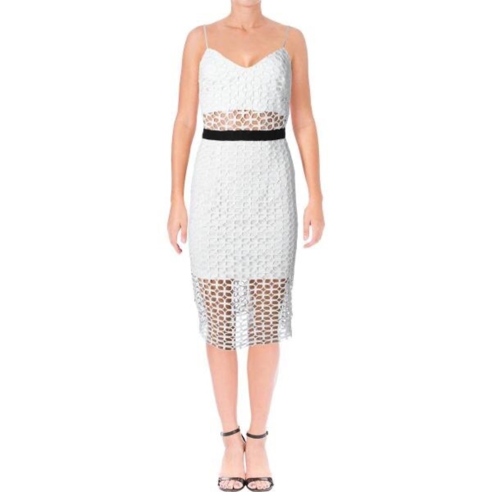 NWT Aqua knee length caged/crochet white dress